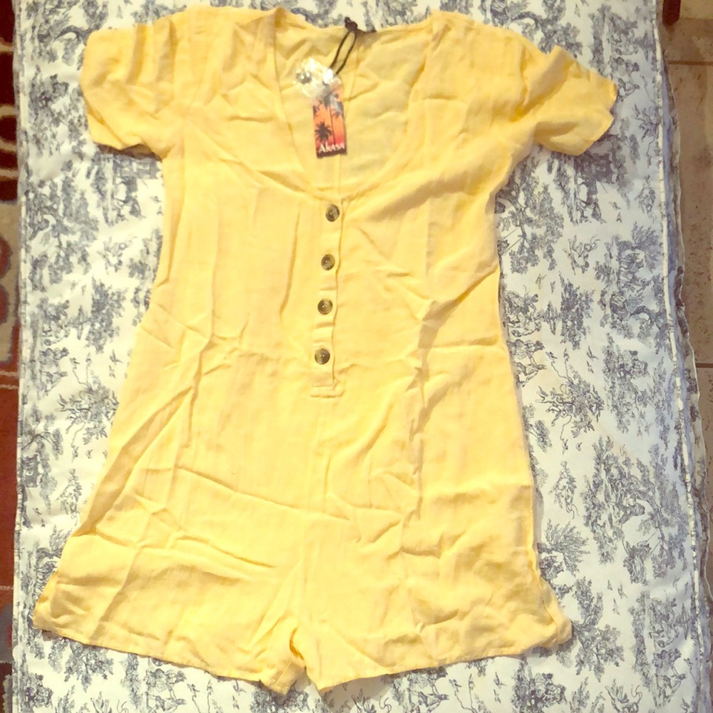 Butternut yellow button up romper